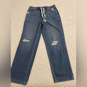 Pull on distressed denim